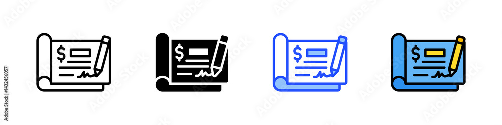 Poster checkbook icon collection with multiple styles