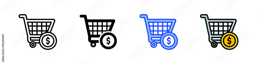 Poster cart payment icon collection with multiple styles