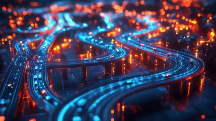 Illuminated City Highway at Night