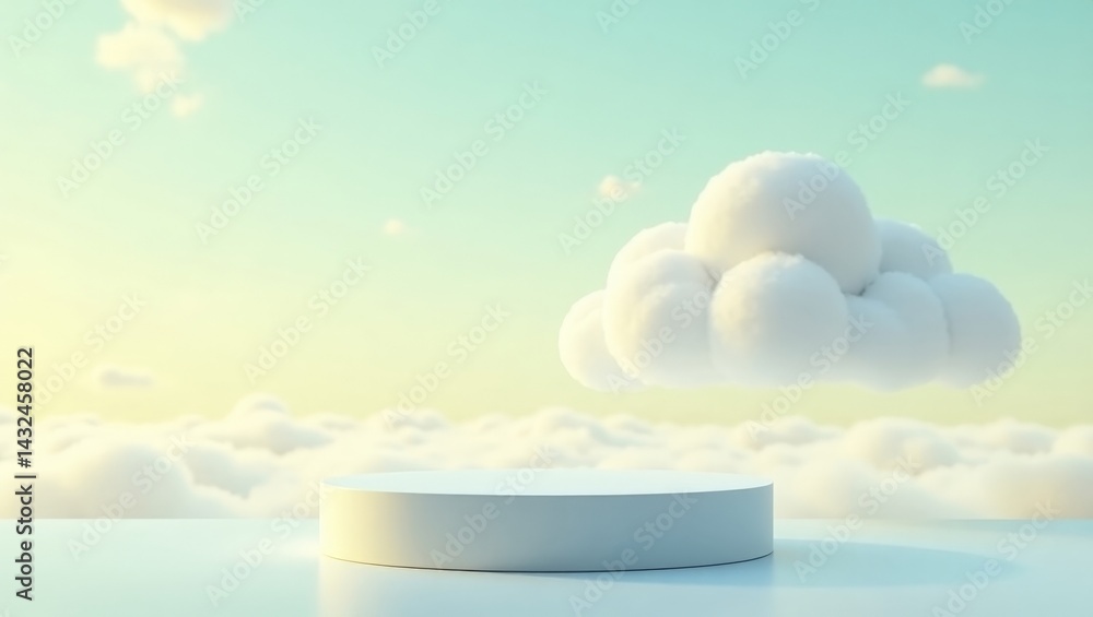 Aufkleber minimalist 3d rendering of a stage with cloud and sky background