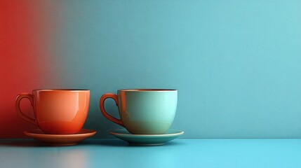 Contrasting hues in a serene setting featuring stylish ceramic cups on saucers