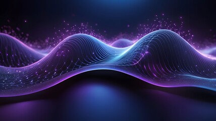 3D wave background with smooth flowing curves and purple-blue neon lighting in tech style