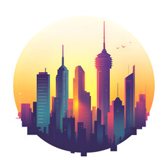 Obraz premium Futuristic city skyline sticker design urban landscape digital art vibrant colors aesthetic concept
