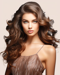 Beautiful hair and skin woman face model beauty concept cosmetic. Isolated on white.
