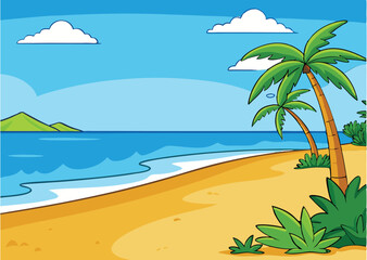 Summer Beach Background Vector Illustration – Tropical Seaside Landscape