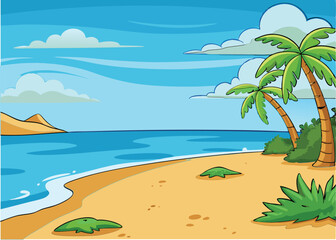 Summer Beach Background Vector Illustration – Tropical Seaside Landscape