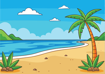 Summer Beach Background Vector Illustration – Tropical Seaside Landscape