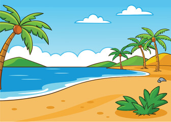 Summer Beach Background Vector Illustration – Tropical Seaside Landscape