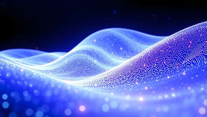 Digital particle wave background with glowing blue-purple colors and smooth motion lines