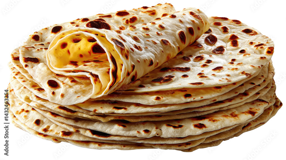 Poster stack of freshly made flatbreads: this photo shows the inviting texture of a stack of golden flatbre