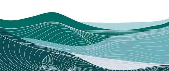 Abstract Mountain landscape background with line art, mountains, sea and ocean wave. creative minimalist modern art print. use for print art, poster, cover, banner