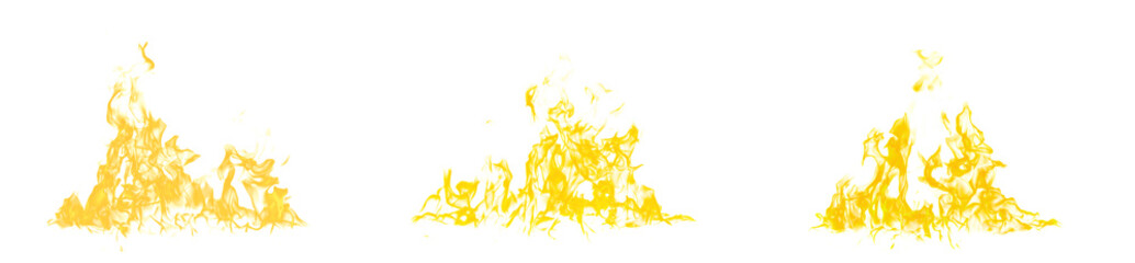 Collection of abstract flames isolated on white background. Different burning effects of flames.