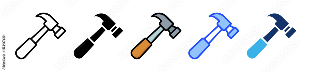 Poster hammer icon collection with multiple styles