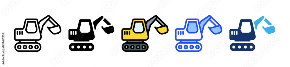 Poster excavator icon collection with multiple styles