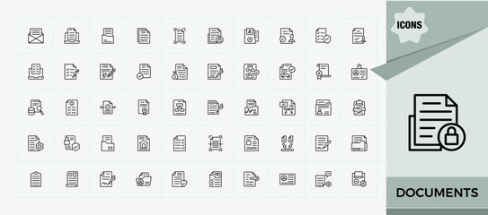 Documents icon set. Form icon. Minimal icons pack. Contains such symbols as pad, folio, document, page, note, letter, contract. Editable vector. Pixel perfect.