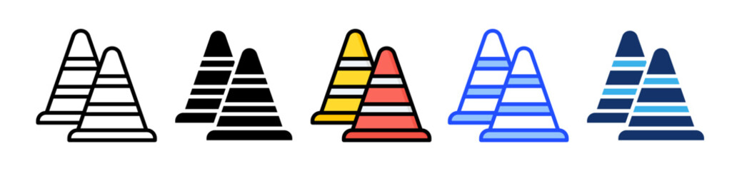 Traffic Cone Icon Collection With Multiple Styles