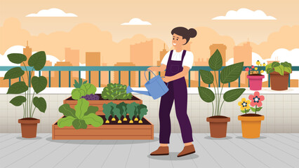 Home garden, potted plants on shelves. Family hobby time. Home decor and gardening concept. Isolated vector illustration