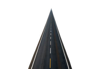 Aerial view of straight asphalt road isolated on white background PNG