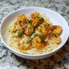 Garlic Butter Shrimp with Angel Hair Pasta.