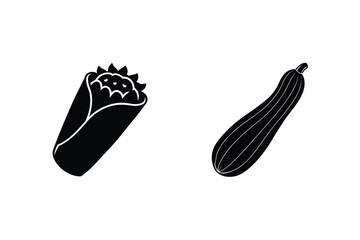 Monochrome Burrito Illustration Alongside A Zucchini Icon Graphic Design