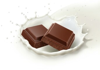 Indulge in rich milk chocolate squares splashing into creamy milk a delightful treat perfect for satisfying your sweet cravings Rich brown