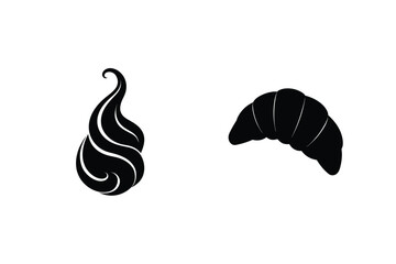 Black Silhouette Of A Pastry Cream And A Croissant Food Vector