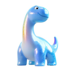 Adorable iridescent blue cartoon dinosaur 3D render playful cheerful cute illustration children s