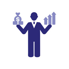 Businessman Balancing Growth and Investment, Icon