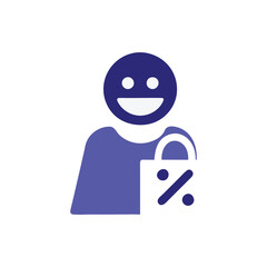 Happy Customer with Discount Shopping Bag Icon