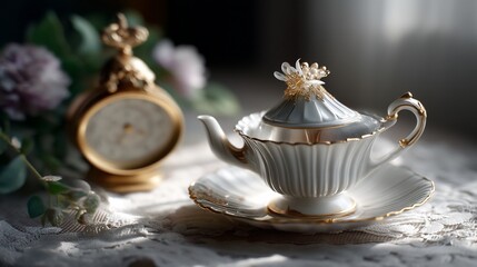 Fototapeta premium Elegant porcelain teacup and saucer