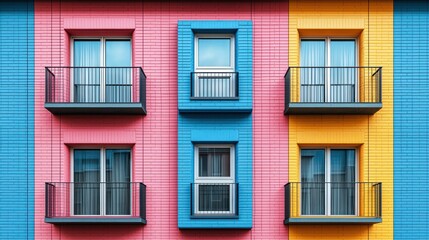 Fototapeta premium Vibrant Building Facade: A Colorful Architectural Design