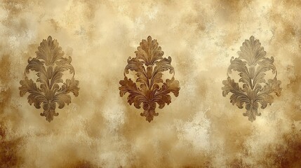 Aged Gold Damask Wallpaper Design with Textured Background