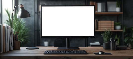 Blank PNG Transparent Computer LED Monitor on a Clean Desk with Free Copy Space for Personalized Branding and Advertisement Use