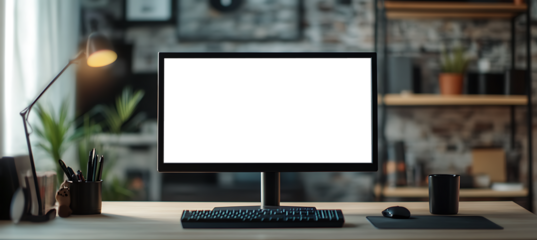 Blank PNG Transparent Computer LED Monitor on a Clean Desk with Free Copy Space for Personalized Branding and Advertisement Use