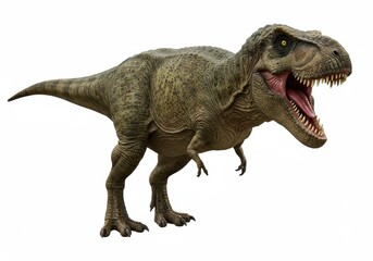 Fototapeta premium A fearsome Tyrannosaurus Rex roars a prehistoric giant captured in stunning 3D detail with realistic textures and sharp focus against a