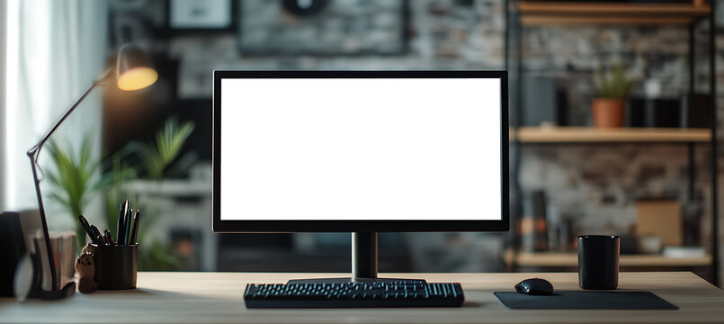 Blank PNG Transparent Computer LED Monitor on a Clean Desk with Free Copy Space for Personalized Branding and Advertisement Use