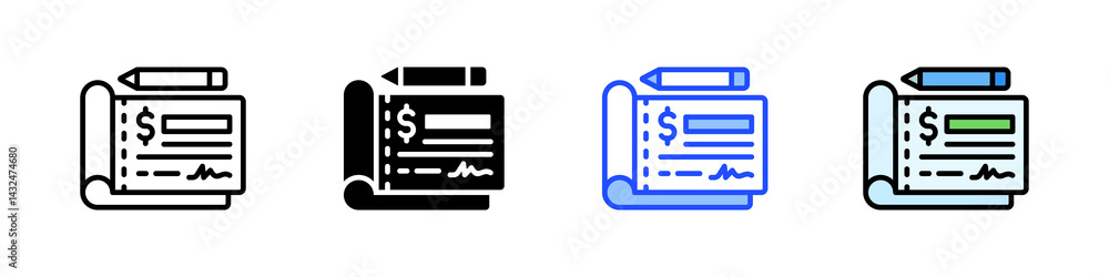 Poster checkbook icon collection with multiple styles