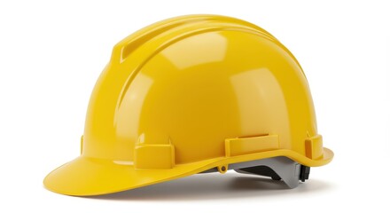 Fototapeta premium A close up shot of a yellow hard hat isolated on a white background showing safety equipment for workers