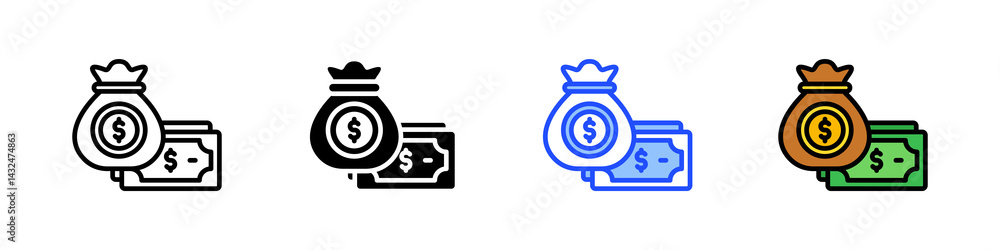 Poster money icon collection with multiple styles