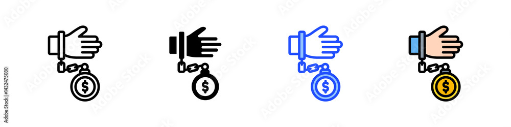 Poster debt icon collection with multiple styles