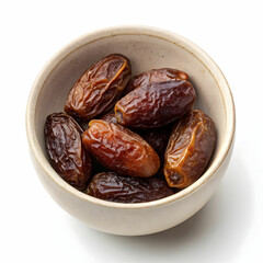 bowl with dried dates isolated on white background