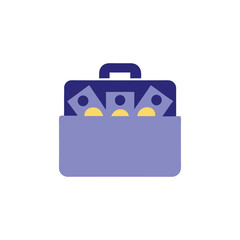 Flat Icon Briefcase Full of Money, Finance, Wealth