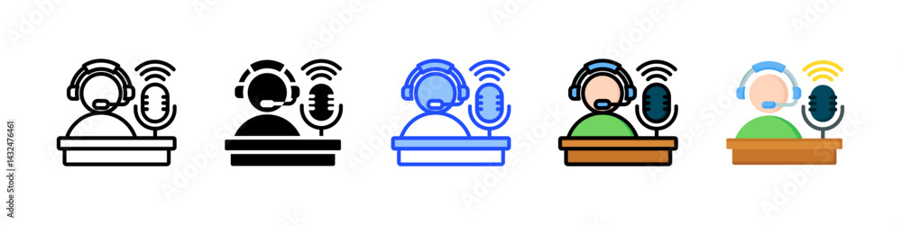Poster broadcaster icon collection with multiple styles
