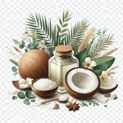 Coconut pieces isolated on transparent on white background.