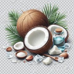 Coconut pieces isolated on transparent on white background.