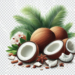 Coconut pieces isolated on transparent on white background.