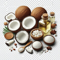 Coconut pieces isolated on transparent on white background.