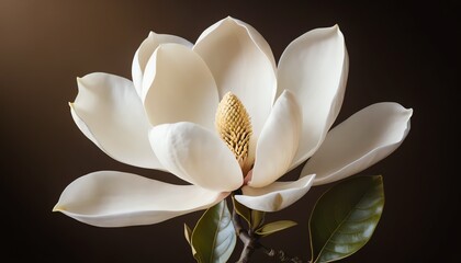 Fototapeta premium Exquisite Close up of a Blooming White Magnolia Flower with Delicate Petals and Vibrant Stamen