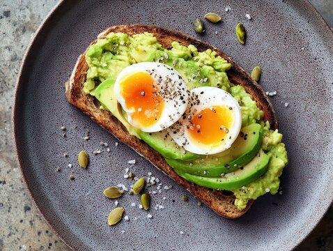 TOP VIEW top view smashed avo on toast.