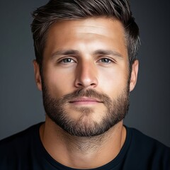 Obraz premium A man with a beard and a black shirt